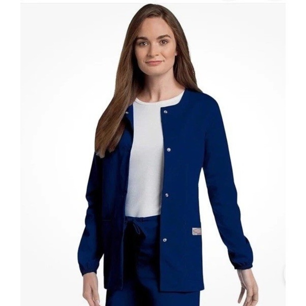 Landau Scrub Zone Relaxed Fit 2-Pocket Snap-Front Scrub Women Jacket Navy 4XL